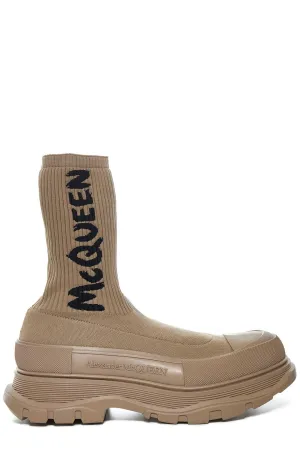 Alexander McQueen Logo Printed Sock-Style Boots