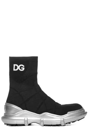 Dolce & Gabbana Log Embroidered Ankle Boots