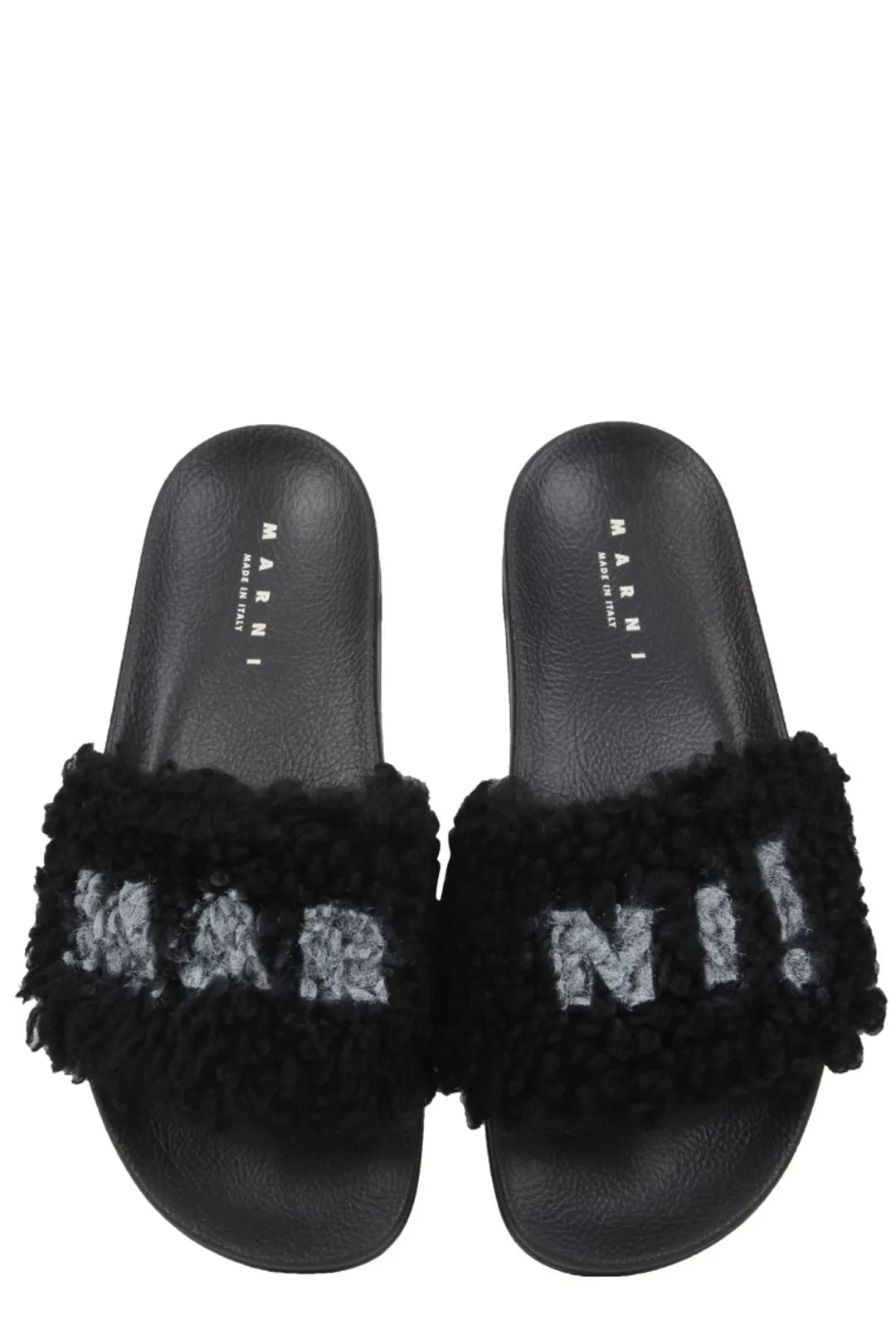 Marni Logo Print Shearling Slide Sandals