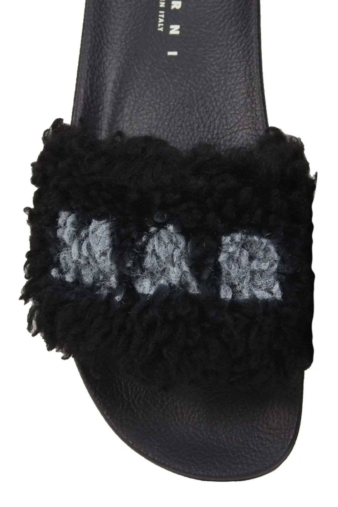 Marni Logo Print Shearling Slide Sandals
