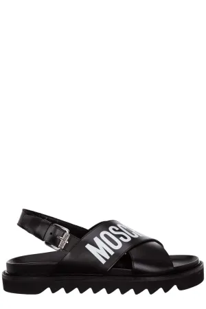 Moschino Logo Printed Cross Sandals