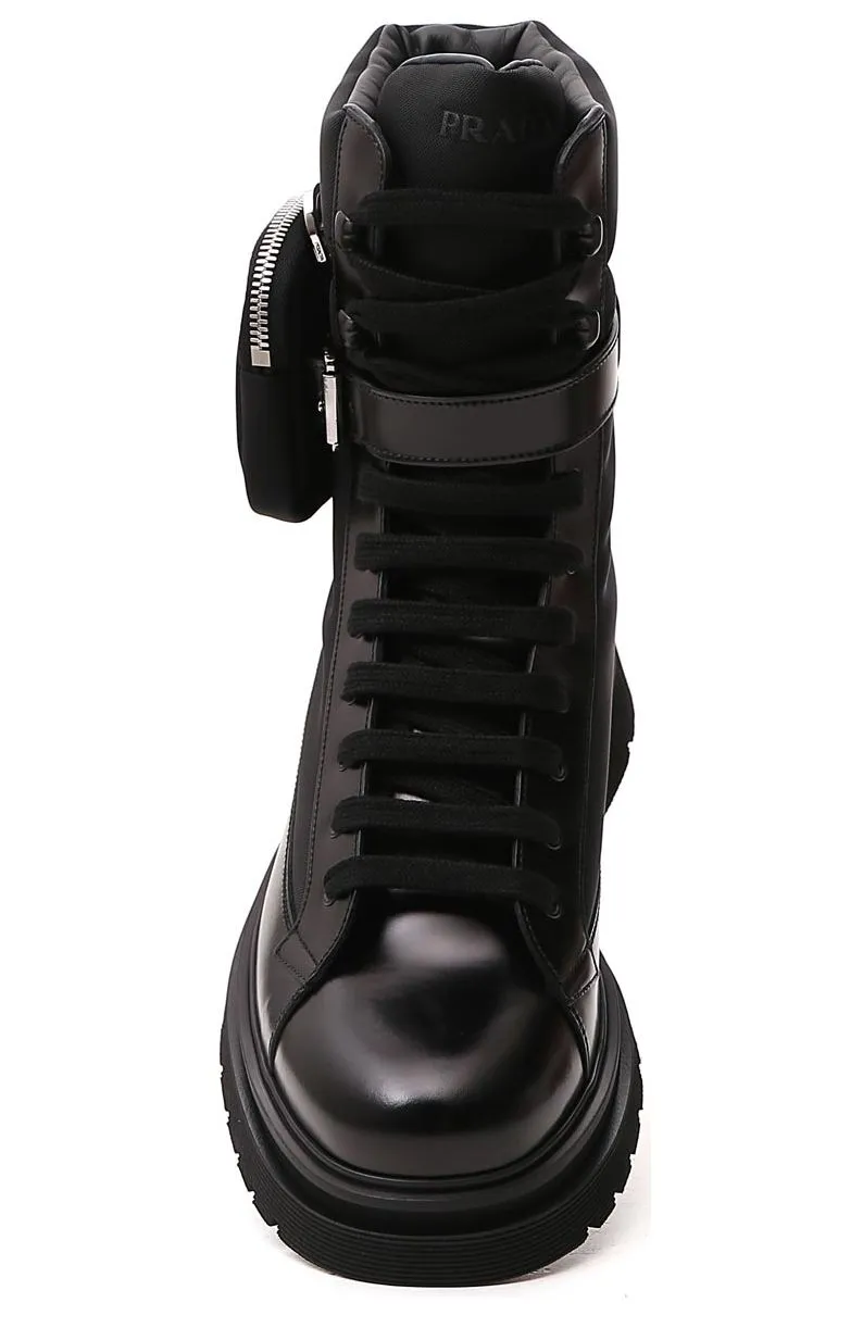 Prada Strapped Pouch Lace-Up Boots