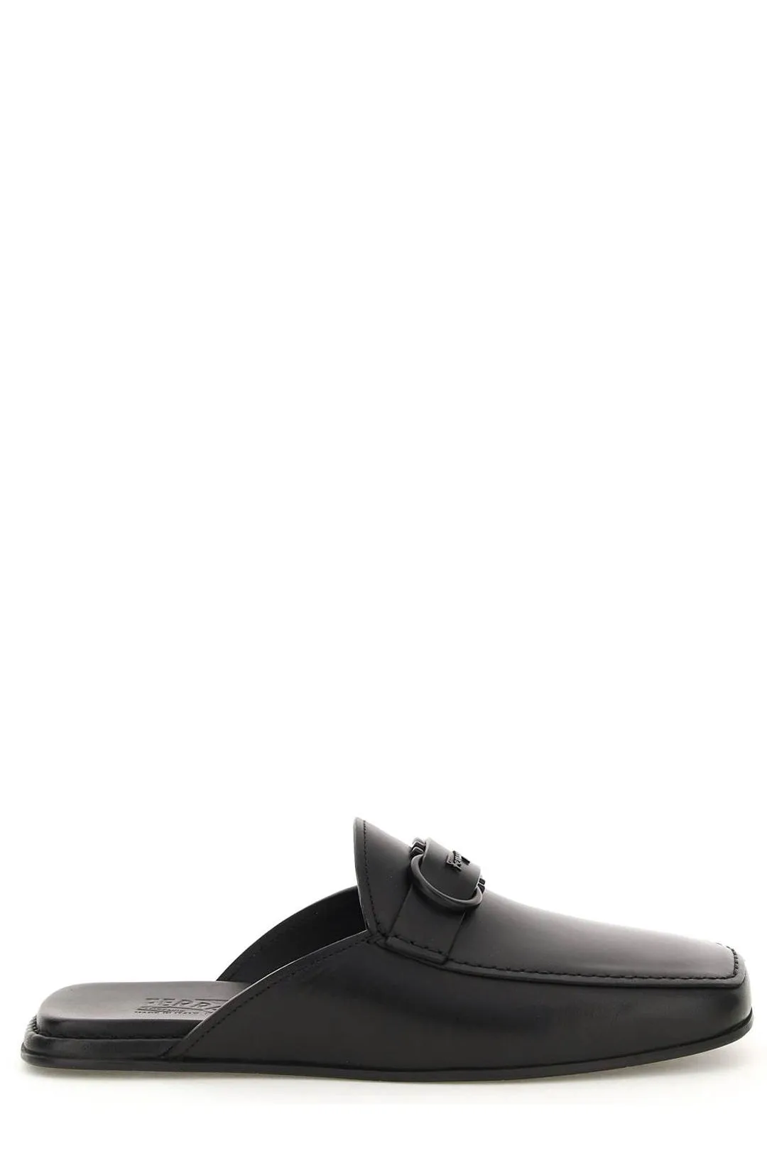 Salvatore Ferragamo Gancini Plaque Square Toe Mules