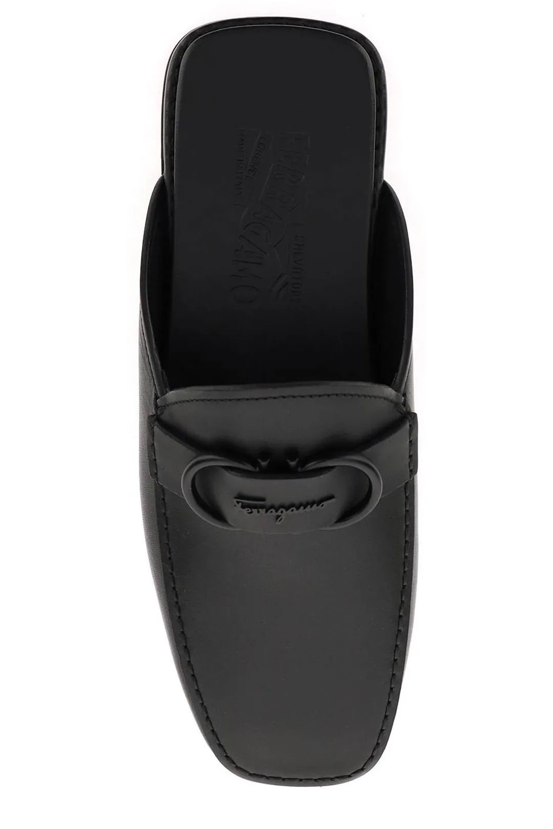 Salvatore Ferragamo Gancini Plaque Square Toe Mules