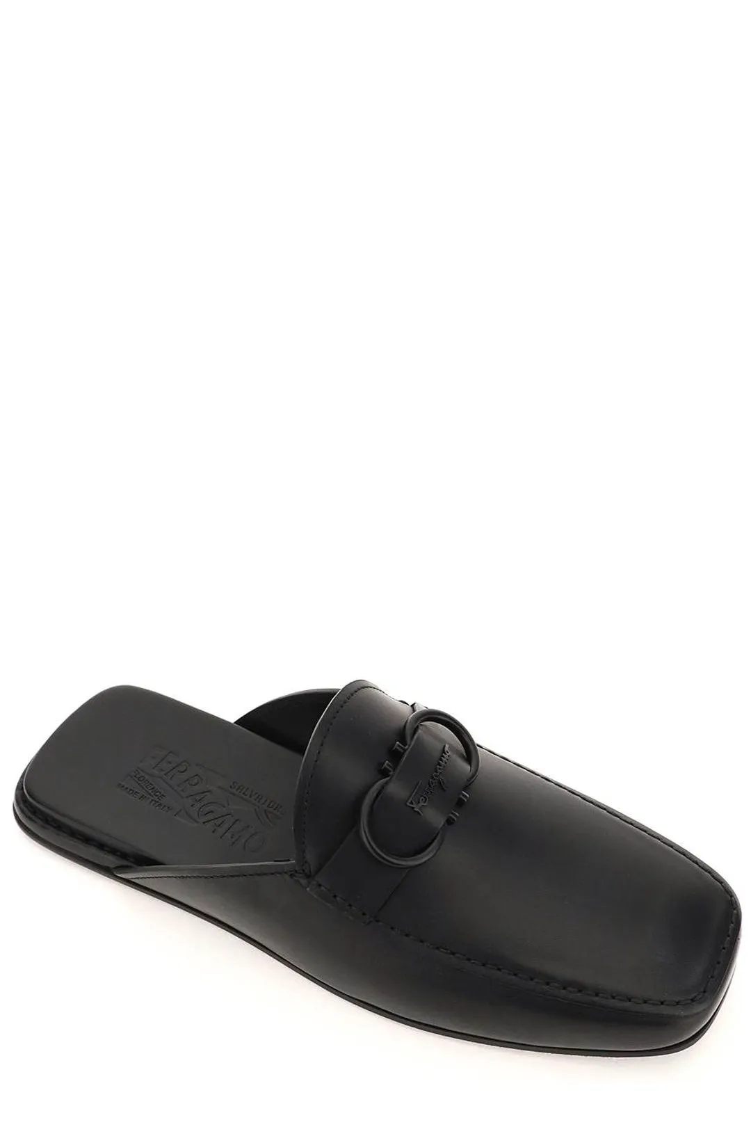 Salvatore Ferragamo Gancini Plaque Square Toe Mules